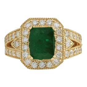 Natural Emerald Diamond Ring In 14