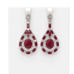25.7 ctw Ruby & Diamond Earrings 18K Rose Gold