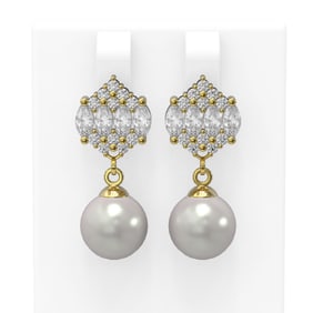 2.98 ctw Diamond & Pearl Earrings 18K Yellow Gold
