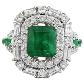 Emerald Diamond Ring 14K White Gold