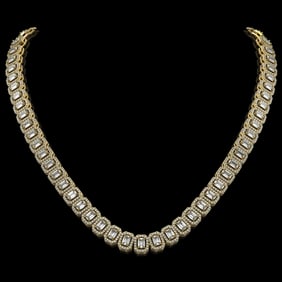 26.11 ctw Emerald Cut Diamond Micro Pave Necklace 18K Yellow Gold
