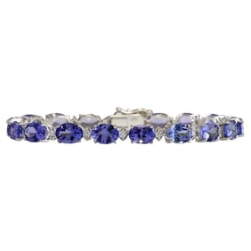 23.35 CTW Genuine Tanzanite 14K White Gold Diamond Bracelet