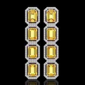 18.64 ctw Fancy Citrine & Diamond Micro Pave Halo Earrings 10k White Gold