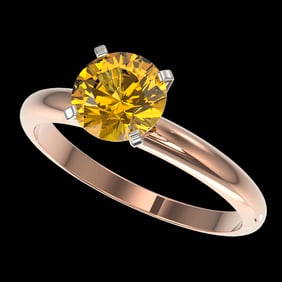 1.50 ctw Certified Intense Yellow Diamond Solitaire Ring 10k Rose Gold