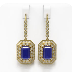 14.16 ctw Sapphire & Diamond Victorian Earrings 14K Yellow Gold