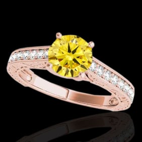 1.32 ctw Certified SI/I Fancy Intense Yellow Diamond Ring 10k Rose Gold