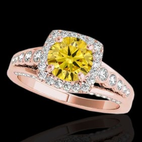 1.75 ctw Certified SI/I Fancy Intense Yellow Diamond Ring 10k Rose Gold