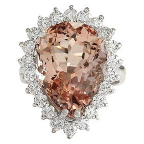 13.43 CTW Morganite 14K White Gold Diamond Ring