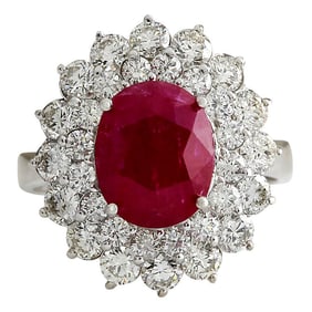 Ruby Diamond Ring 14K White Gold