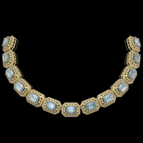 49.14 ctw Aquamarine & Diamond Victorian Bracelet 14K Yellow Gold