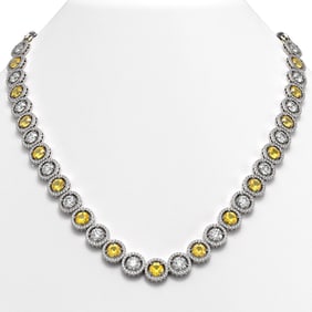 35.54 ctw Canary & Diamond Micro Pave Necklace 18K White Gold