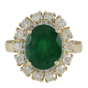 Emerald Diamond Ring 14K Yellow Gold