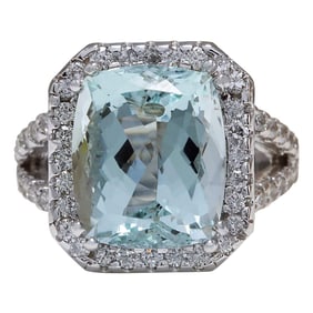 Aquamarine Diamond Ring 14K White Gold