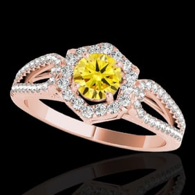 1.43 ctw Certified SI/I Fancy Intense Yellow Diamond Ring 10k Rose Gold