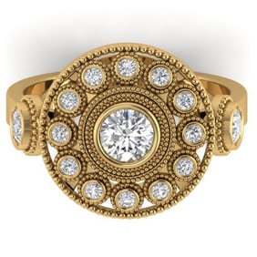 0.85 ctw VS/SI Diamond Art Deco 3 Stone Ring 14k Yellow Gold