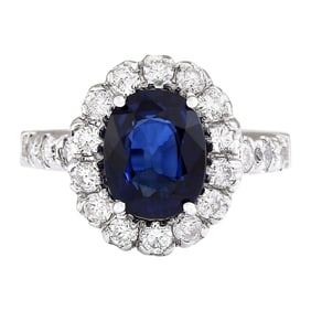 Sapphire Diamond Ring 14K White Gold