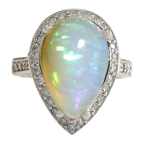 Natural Opal Diamond Ring In 14