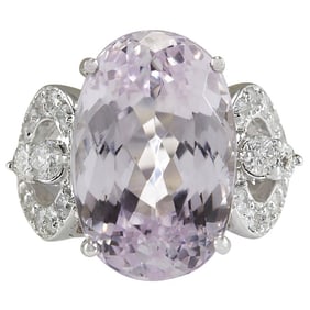 Kunzite Diamond Ring 14K White Gold