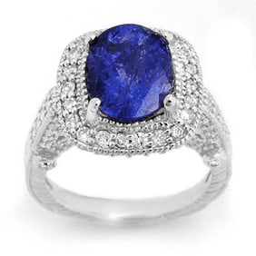 5.40 ctw Tanzanite & Diamond Ring 14k White Gold