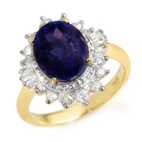 4.85 ctw Blue Sapphire & Diamond Ring 14k Yellow Gold