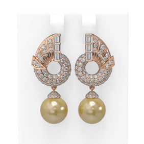 4.21 ctw Diamond & Pearl Earrings 18K Rose Gold