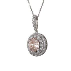 6.91 ctw Morganite & Diamond Victorian Necklace 14K White Gold