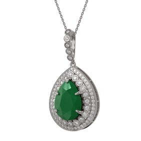 15.87 ctw Emerald & Diamond Victorian Necklace 14K White Gold