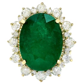 Natural Emerald Diamond Ring In 14