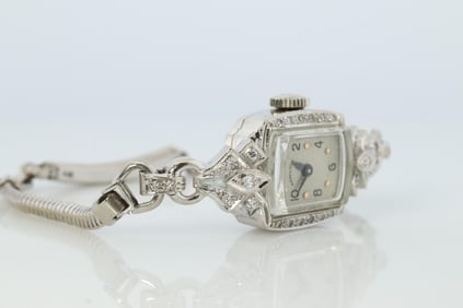 14k Hamilton Diamond Watch. Vintage Ladies