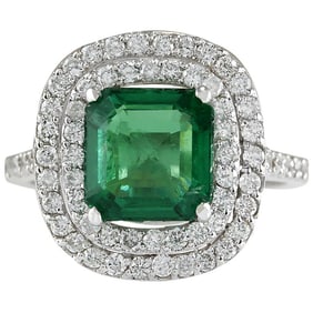 Emerald Diamond Ring 14K White Gold