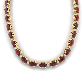 46.5 ctw Garnet & VS/SI Certified Diamond Eternity Necklace 10k Yellow Gold