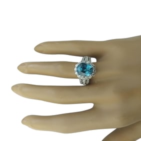 Zircon & Diamond Ring 14K White Gold