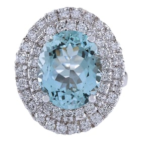 Aquamarine Diamond Ring 14K White Gold
