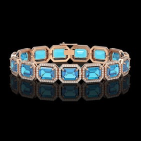 35.61 ctw Swiss Topaz & Diamond Micro Pave Halo Bracelet 10k Rose Gold
