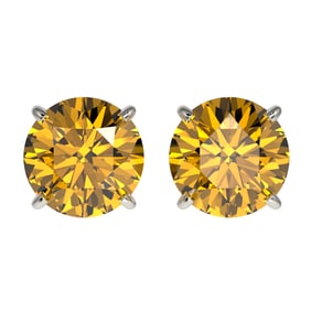2.11 ctw Certified Intense Yellow Diamond Stud Earrings 10k White Gold