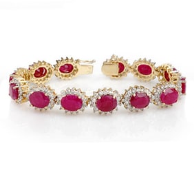 42.12 ctw Ruby & Diamond Bracelet 14k Yellow Gold