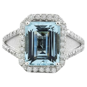 Aquamarine Diamond Ring 14K White Gold