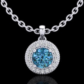 1 ctw Intense Blue Diamond Art Deco Stud Necklace 18k White Gold