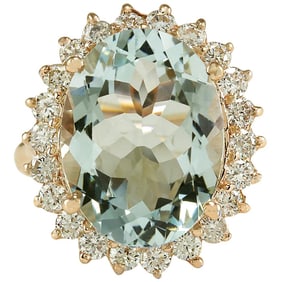 Aquamarine 14K Rose Gold Diamond Ring