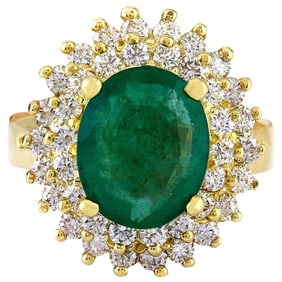 Natural Emerald Diamond Ring In 14