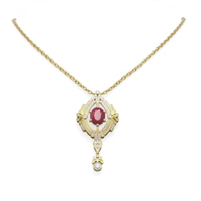 5.6 ctw Ruby & Diamond Necklace 18K Yellow Gold