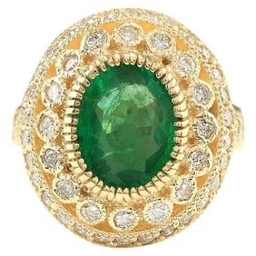 Emerald Diamond Ring 14K Yellow Gold