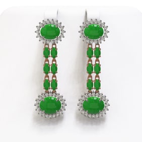 10.72 ctw Jade & Diamond Earrings 14K Rose Gold