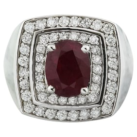 Ruby Diamond Ring 14K White Gold