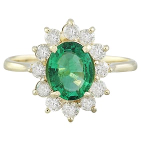 Emerald Diamond Ring 14K Yellow Gold