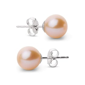 Pink to Peach Freshwater Pearl Stud Earrings, 7.5-8.0mm
