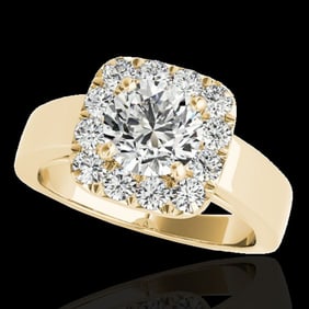 1.55 ctw Certified Diamond Solitaire Halo Ring 10k Yellow Gold