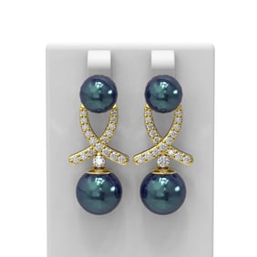 1.3 ctw Pearl & Diamond Earrings 18K Yellow Gold