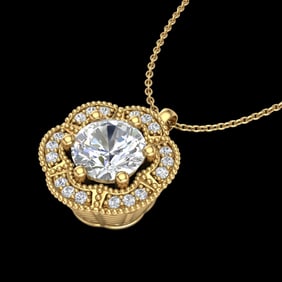 1.01 ctw VS/SI Diamond Solitaire Art Deco Necklace 18k Yellow Gold