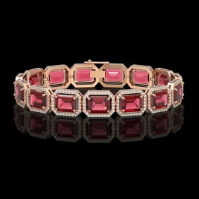 36.51 ctw Tourmaline & Diamond Micro Pave Halo Bracelet 10k Rose Gold